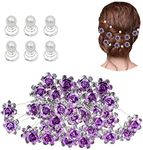 inSowni 40pcs Bridal Wedding Rhinestone Rose Flower U-shaped Hair Pins & 6pcs Twist Pearl Hairpins Headpiece Set in Gift Box for Women Girls Bridesmaid (Purple Set)
