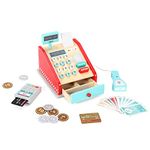 SOKA Cash Register Red and Mint Wooden Classic Cashier Role Play Supermarket Shopping Checkout Money Till Toy Educational Learning Pretend Playset for Kids Children Girls Boys 3 year old +