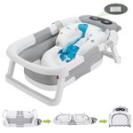 Collapsible Baby Bathtub for Newborn to Toddler,Durable Essential Infant Bath Tub,Portable Travel Baby Bathtub with Soft Cushion,No-Slip Hanging and Detachable Bathtub (Grey)