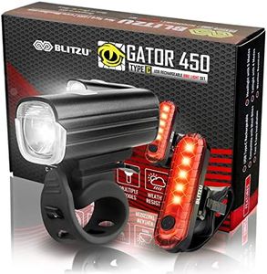 BLITZU Bike Lights, Bike Reflectors Front and Back. Gator 450 LED Rechargeable Headlight Rear Taillight Set Bicycle Accessories for Night Riding Men Kids