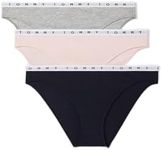 Tommy Hilfiger Women's Cotton Bikini Underwear Panty, Navy/Grey/Pink, Small (3-PACK )