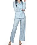 AOORA Women's Pajama Set Long Sleeve Buttoned, Breathable Turkish Woven Fabrics,%100 Cotton, Blue Mila, Large