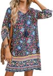 Hotouch Womens Casual Vintage Boho Print Dress Floral Print Tie Neck Dress Multi XL