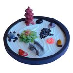 D DIVINIFIED Mini Zen Garden for Desk, Sand Tray Therapy Kit, Tharapy Office Decor, 8.3in Diameter Tray -10 Japanese Desktop Zen Garden Accessories and 3 Tools for Zen Décor for Home and Office