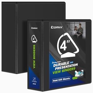 Comix Durable 3 Ring Binder, 4 inch D Ring Binders, Hold 835 Sheets of US Letter Size Paper, 2 Pack (Black)