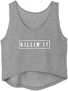 YITAN Women Graphic Sleeveless Tank Crop Top Teen Girls Cute Gym Tee Shirt Grey Large