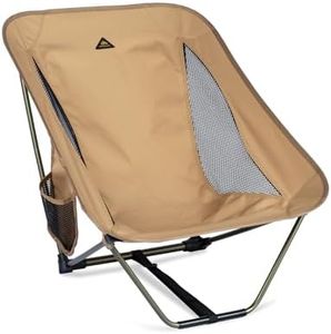 iClimb Low Ultralight Compact Camping Folding Chair with Side Pocket and Carry Bag (Khaki)