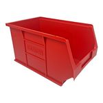 Red Storage Lin Bins | Tool Organiser Bin | Stackable Boxes for Garage | Wall Hanging Box | DIY Storage | Plastic Drawers (Medium-240x150x132mm) (10 Bins)