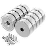 Wukong 10 Pieces Magnets, 20 X 7 mm Super Strong Neodymium Magnets with Hole Small Industrial Rare Earth Magnets with 10 Screws and Force 22 Lbs for Whiteboards Refrigerator Kitchen Workplace
