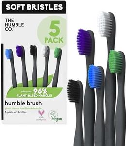 The Humble Co. Natural Toothbrush (5pk) - Sustainable, Vegan Eco Friendly Toothbrushes with BPA Free Bristles, Plant Based Black Toothbrush for Superior Oral Care (Soft Bristles)
