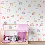 Sepamoon Boho Rainbow Wall Decor Stickers Small Rainbow Wall Decal Watercolor Rainbow Heart Sun Star Wall Stickers for Girls Boys Baby Bedroom Nursery Wall Decor (Classic Color)