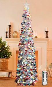 HISFFOG 5FT Pop Up Christmas Tinsel Tree