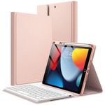 JETech Keyboard Case for iPad 10.2-Inch (2021/2020/2019 Model, 9th/8th/7th Generation) with Pencil Holder, Magnetic Detachable Bluetooth Wireless Keyboard, Soft TPU Back Stand Cover (Rose Gold)