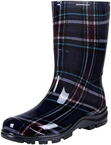 Asgard Women's Mid Calf Rain Boots Buffalo Plaid Short Waterproof Garden Shoes Navy 36 (6)