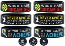 (6-Pack) Motivational Tennis Wristbands with Sports Quotes - Tennis Gifts Jewelry Accessories for Tennis Players Team Awards Party Favors - Unisex for Men Women Youth Teen Girls Boys