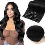 Full Shine Clip in Hair Extensions Black Hair Extensions Real Human Hair Clip ins Thick Double Weft Straight Soft Hair Clip in Black Hair Extensions for Women 14 Inch 120 G 7 PCS