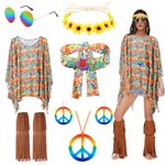 70s Fancy Dress Women Disco Hippie Costume Outfits 7 Pieces Accessories Set Fringe Leg Warmers Boho Headband Necklace Earrings Sunglasses for Party Halloween