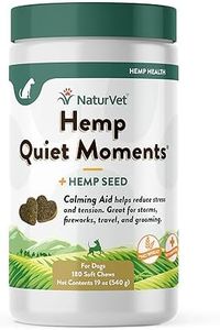 NaturVet Quiet Moments Calming Aid Dog Supplement, Helps Promote Relaxation, Reduce Stress, Storm Anxiety, Motion Sickness for Dogs (Quiet Moments Plus Hemp, 180 Soft Chews)