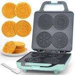 Baker’s Friend Pizzelle Maker Electric, 4 X 3.5” Pizzelle Waffle Cookies for Christmas Baking Supplies, Stroopwafel Iron, Cookie Maker Machine with Pattern, Thin Waffle Maker, Aqua