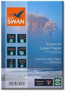 BLUE SWAN 100 Sheets A4 157 g/m² Heavy Laser Photo Paper Flyer Paper, Glossy, Glossy, Printable on Both Sides, for All Normal Colour Laser Printers, Copiers