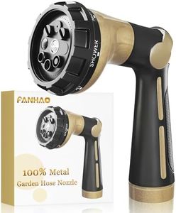 FANHAO Garden Hose Nozzle Heavy Duty, 100% Metal Water Hose Sprayer with 8 Spray Patterns, High Pressure Spray Nozzle Thumb Control On Off Valve for Lawn & Plant Watering, Car & Pet Washing - Khaki