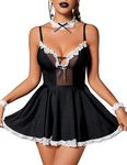 Avidlove Women's Cosplay Lingerie 4 Pack Role Playing Costume Lace Trim Halloween Outfit Sexy Mesh Babydoll Lingerie(Black,S)