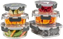 FineDine 24 Piece Glass Storage Containers with Lids - Leak Proof, Dishwasher Safe Glass Food Storage Containers for Meal Prep or Leftovers (Grey, 12 Piece)