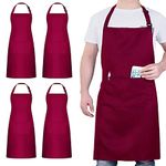 4 Packs Chef Apron, Black Waterproof Apron, Adjustable Apron with 2 Pockets for Men Women, Professional Apron for Kitchen Cooking Gardening Painting Baking Restaurant (Dark Red)