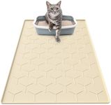 Garoopion Silicone Cat Litter Trapping Mat, Large Waterproof 34" X 22" Cat Litter Box Mat, Easy to Clean, Beige