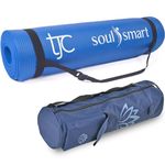 TJC Large Blue Yoga Mat & Navy Blue Lotus Bag for Men Women Belt Carry Bag Smooth Zipper Adjustable Strap Functional Storage Towel Mobile Phone Pockets