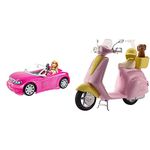 Barbie Drive into Imagination Doll and her Glam Convertible Car! & Mo-Ped with Puppy, Motorbike for Doll, Pink Scooter, Vehicle, Ages 3 Years+, FRP56