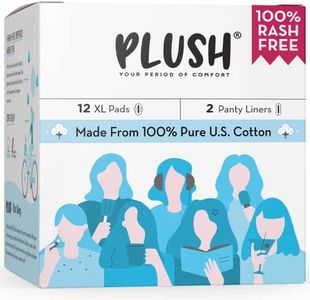 Plush Ultra-Thin Sanitary Pads For Women, 12 XL Natural Cotton Sanitary Napkins | Super Absorbent 12 Medium Flow XL + 2 Panty Liners For Rash Free Periods | Pure U.S. Cotton Pads With Disposable Pouch
