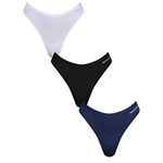 Reebok Womens In Blue, White & Black, Activewear Underwear With Moisture Wicking Thong Panties, Blue/White/Black, M UK