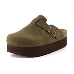 CUSHIONAIRE Women's Loom Cork Footbed Platform Clog - Comfortable Vegan Leather, Arch Support, Wide Widths Available, Olive, 8