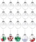 20 Pieces 2.4 Inch Christmas Clear Plastic Fillable Ornament Balls with Lid and Rope Transparent Christmas Decoration Baubles for Xmas Tree Home Decor Party Wedding, 60 mm