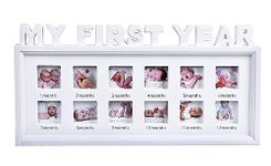 Store2508 My First Year Baby Keepsake Photo Frame Gift for Newborn Baby (White)