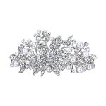 Ever Faith Austrian Crystal Bridal Hibiscus Cream Simulated Pearl Hair Clip Barrette Clear Silver-Tone