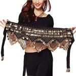 Women Claasical Dance Belts Belly Dance Hip Scarf with Gold Coins, Black Gold, XX-Small-XX-Large Short