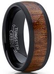 Men's Women's Black Tungsten Carbide Wedding Band Engagement Ring, Real Wood Inlay, Comfort Fit 8mm 11