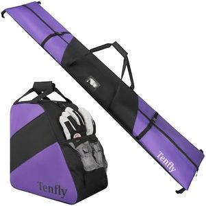 TENFLY Ski Bag and Boot Bag Combo, Snow Ski Bags for Air Travel, Water- resistant Safety Reinforce Ski Travel Bag Fits for Skis Up to 200 CM and Boots Up To Size US13, Black-Purple