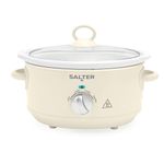 Salter Retro 3.5L Slow Cooker – 3 Heat Settings & Keep Warm, Dishwasher Safe Ceramic Pot, Tempered Glass Lid, Cool Touch Handles, Family Cooking, Stews, Casseroles, Curries, Cream, 200W, EK6249CRM