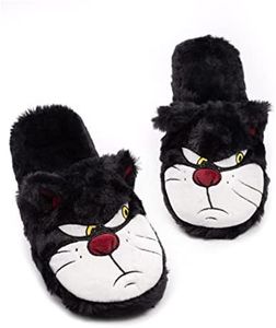 Disney Cinderella Lucifer Slippers Fluffy Cat Womens Ladies Black 5-6 UK