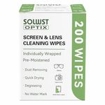 SOLWST Optix Lens Cleaning Wipes - 200 Pre-Moistened, Individually Wrapped Wipes for Eyeglasses, Camera Lenses, Tablets, Phones, Computer Screens, and Other Surfaces