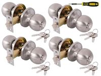 Lanwandeng (4 Pack) Entry Door Knob with Lock and Keys All Alike, Exterior/Interior Door Locks with Screwdriver for Bedroom or Bathroom,Satin Nickel Door knobs