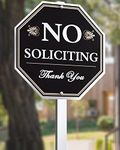 SWEETAPRIL No Soliciting Sign For House - 28" Aluminum Heavy Duty Weather Resistant With Stake, Contains Self-Adhesive No Soliciting Signs For Home (Black)