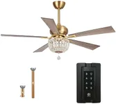 Parrot Uncle Gold Ceiling Fans with Lights and Remote 52 Inch Modern Ceiling Fan for Bedroom Crystal Chandelier Fans, Reverse Airflow, Timer, ETL UL Tested