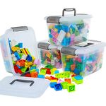 Citylife 4 Packs Plastic Storage Box with Lids Storage Boxs with Handle Clear Stackable Storage Boxes 5L, 27.8 x 19.5 x 16.4cm