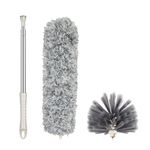 TNEMEC 2 in 1 Microfiber Feather Ceiling Duster with 100 Inches Long Stainless Steel Extendable Handle and Adjustable Dust Cleaner Brush High Roof Cobweb for Home Cleaning (Pack of 3)