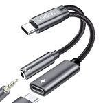 LAMSCAT USB C to 3.5mm Headphone and Charger Adapter, USB Type C to Aux Audio Jack Charging Adapter with PD 60W, Compatible with Pixel, Samsung, iPad Pro and More