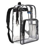 K-Cliffs Heavy Duty Clear Backpack Quality See Through Student Bookbag Durable PVC Travel Transparent Workbag Security Bag, Clear/Black Trim V2, One_Size